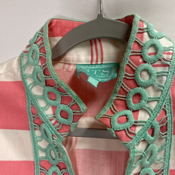 SAIL TO SABLE STS Sleeveless Embroidered V-Neck Dress Pink/White Stripe Small - Picture 4 of 6